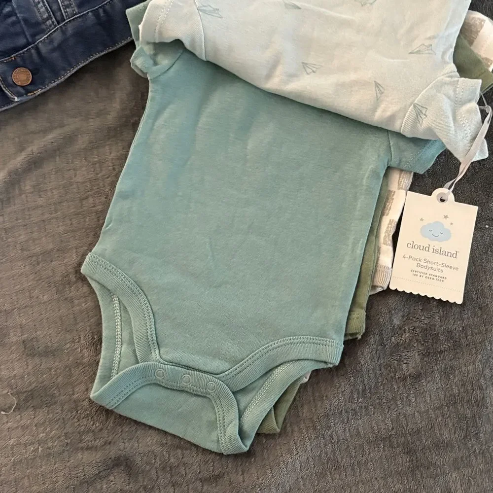 BUNDLE Denim Baby Jacket + 4 Pack Cloud Island Bodysuits